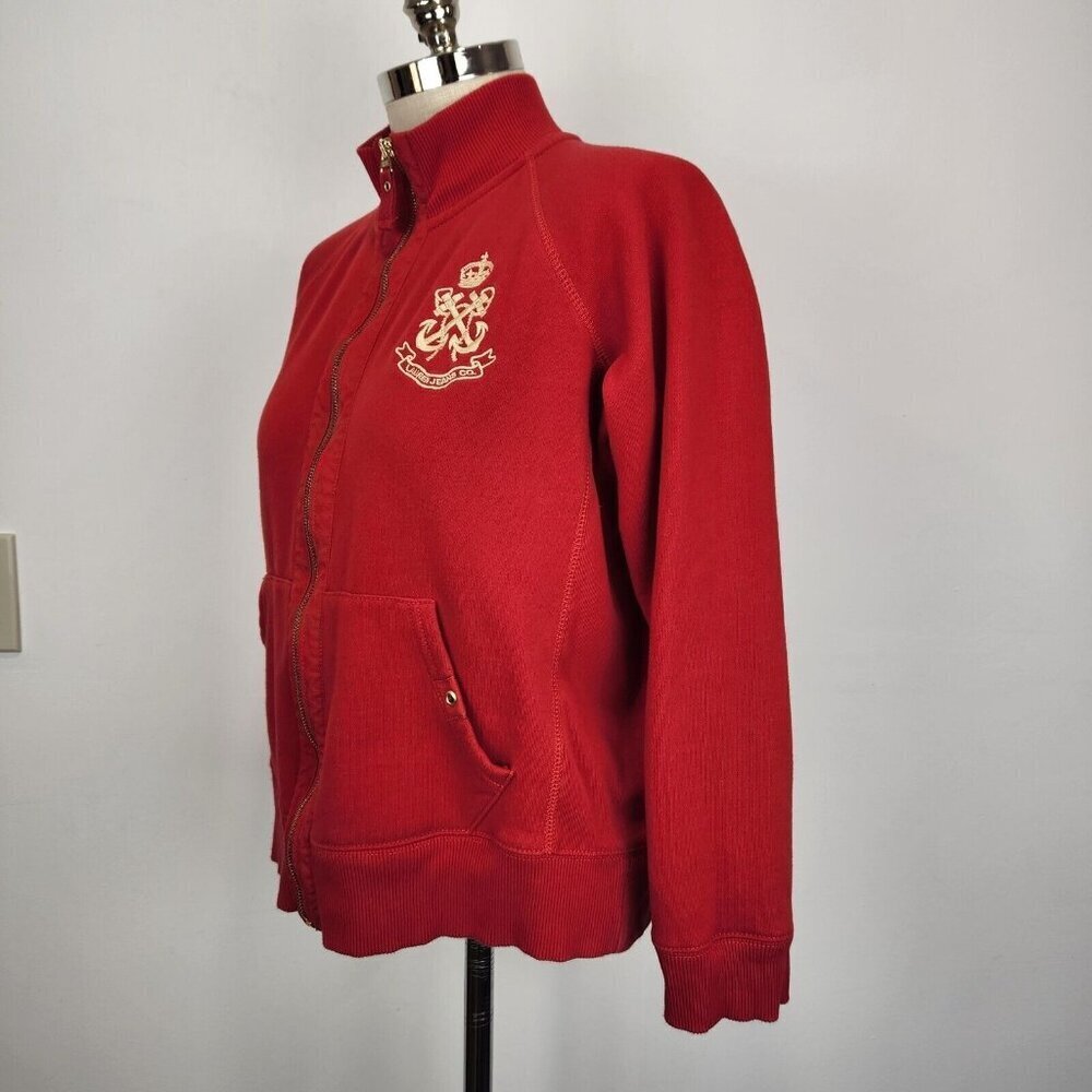 Lauren Jeans Co Sweatshirt Womens L Red Full Zip Nautical Crest Gold Hardware‎ - Picture 2 of 10